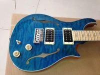 f hollow jazz electric guitar blue color flame top guitar high quality pickups jazz guitar real photos