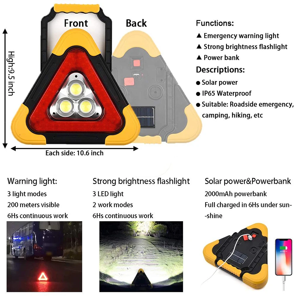 

New LED Work light Triangle Warning Sign Car Road Safety Emergency Breakdown Portable Strobe Flashing light Alarm Lamp