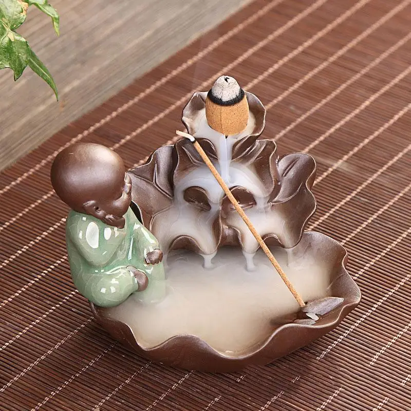 

Новые креативные украшения для благовоний в виде листьев лотоса, маленький монах, керамика, ремесло, благовония, буддийская горелка, украше...