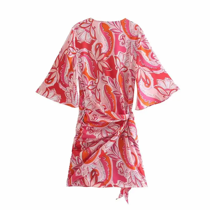 

ZA Summer Women Folds Dress 2021 Flare Sleeve Mini Printed Casual Party Vestido Elegant Half Sleeve Turn Down Collar Outfits