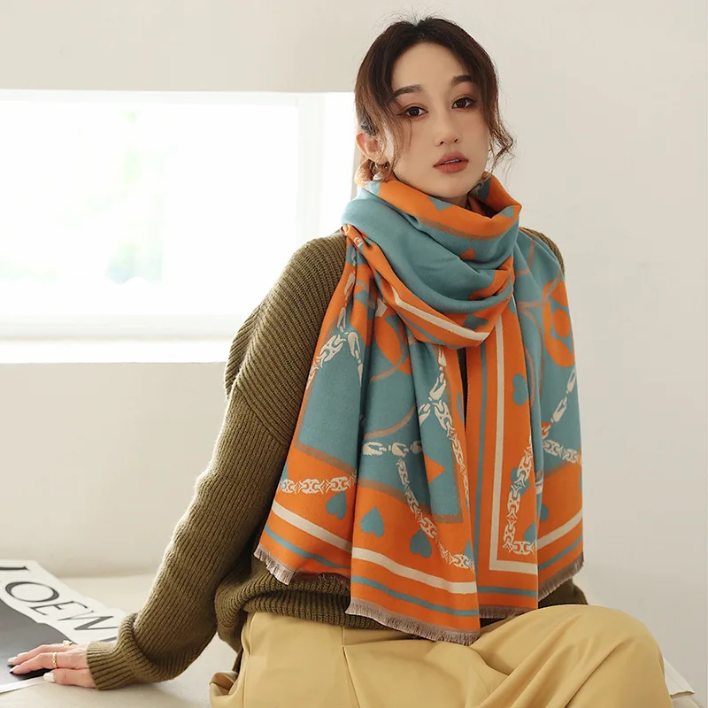 

2021 Толстый модный двухсторонний имитационный кашемировый шарф, одеяло, женские шарфы и шали, шейный платок Bufanda, фуляр из пашмины