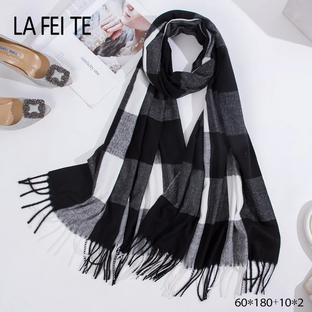 Зимний клетчатый кашемировый шарф для женщин и мужчин палантин толстый большой