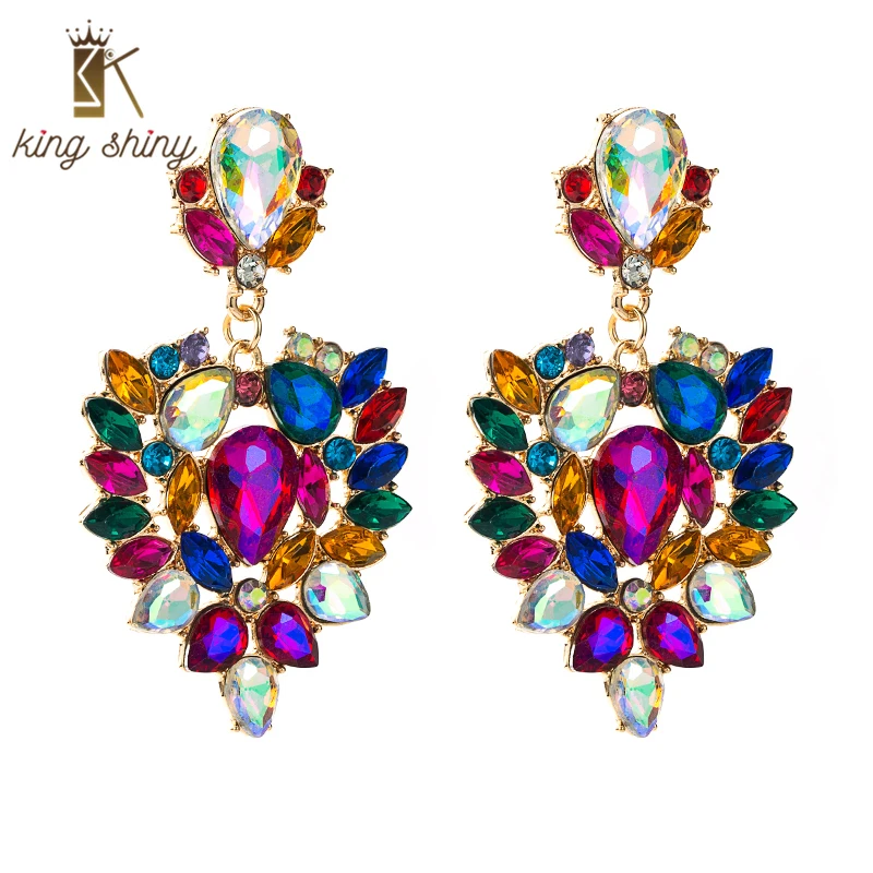 Блестящие элегантные серьги-подвески King с разноцветными кристаллами, Модные Цветные серьги-подвески для девушек, ювелирные изделия для уше...