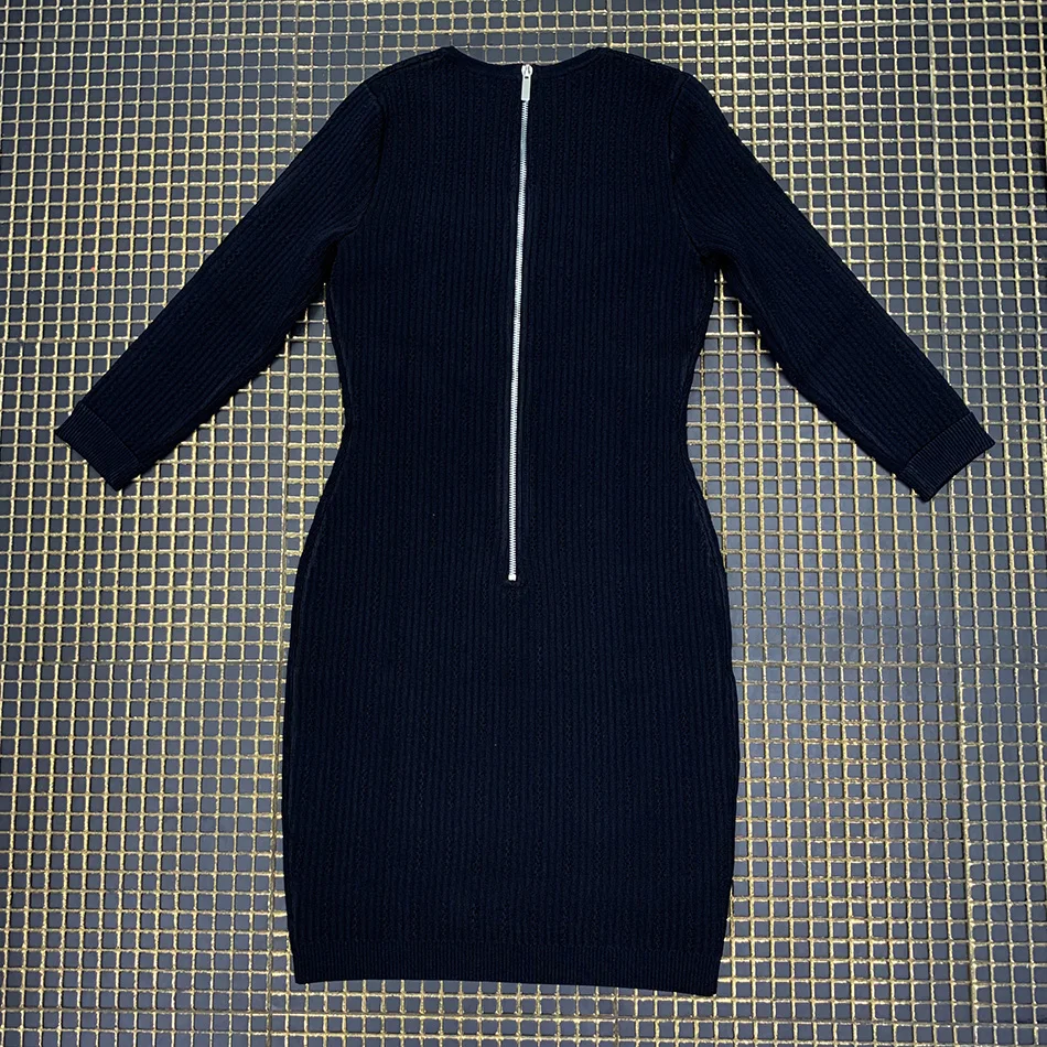 

Ailigou 2021 Summer New Black Button Celebrity Party Dress Lady Sexy Mini Long Sleeve Round Neck Bodycon Club Dress Vestidos