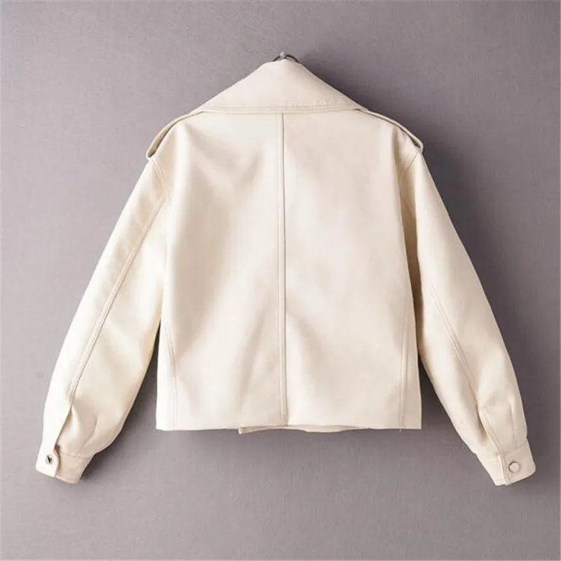 

2020 Loose lady red faux leather coat black faux leather jacket white biker motorcycle jacket women zipper punk autumn winter