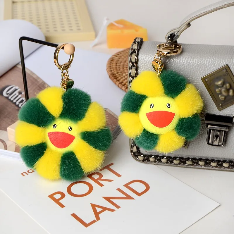 Кольцо с подвеской в виде цветка из 2021 натурального меха норки помпоном для сумки