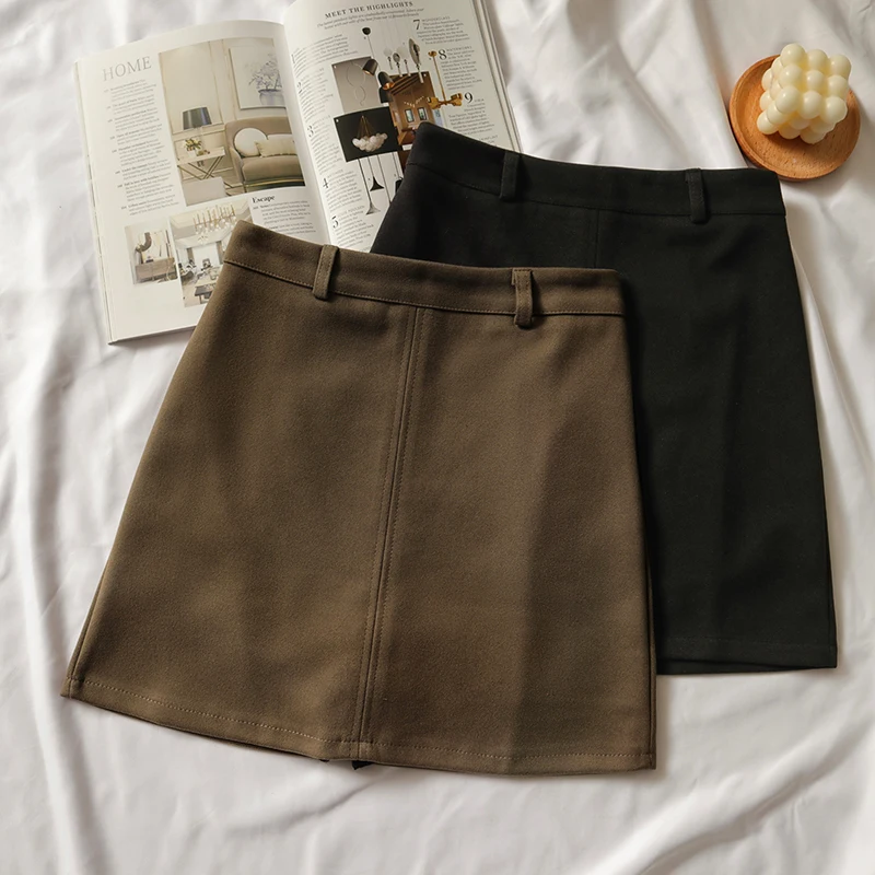 

Women 2022 Autumn Winter Solid Color Skirt Female Wool Skirt Fashion Ladies Package Hip A Line High Waisted Skirts Jupe C110