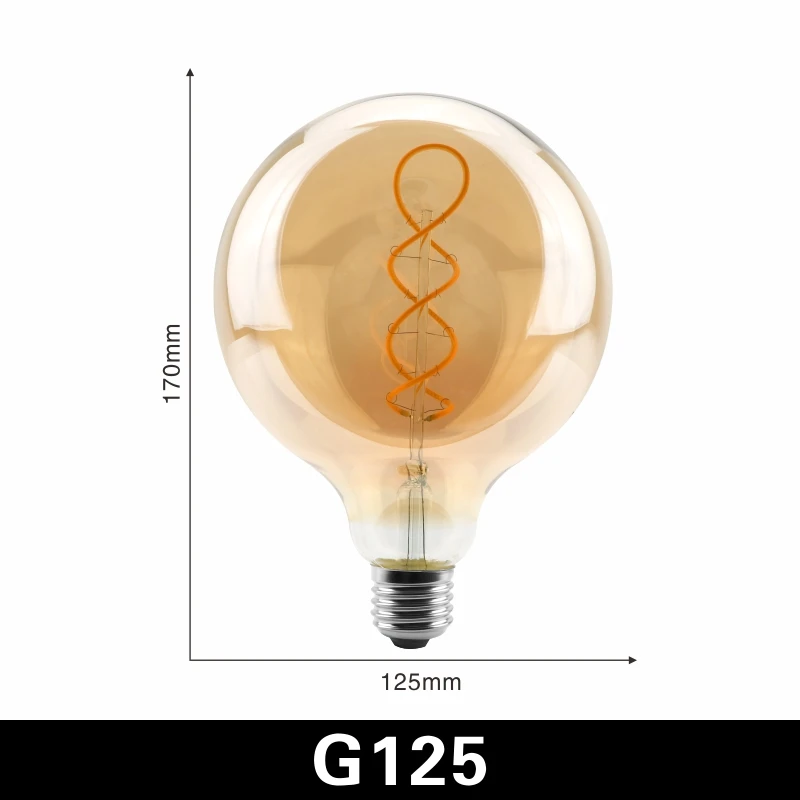 Латтусо Ретро лампа Эдисона E27 220V 4W мягкий спиральный светодиодный светильник накаливания G80 G95 G125 ампульная винтажная лампа - Цвет: G125