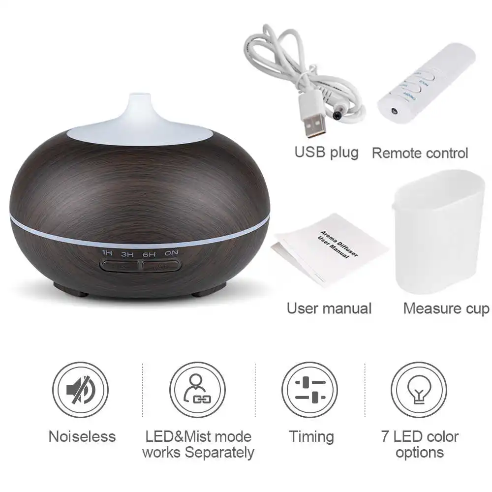 

remote 550ml controel ectric humidifier ultrasonic air humidifier l USB aroma oil diffuser wood aromatherapy mist maker for home