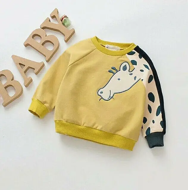 Хлопковая футболка с жирафом для маленьких мальчиков и девочек топ свитер