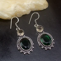 gemstonefactory big promotion single unique 925 silver emerald green topaz women ladies gifts dangle drop earrings 20212448