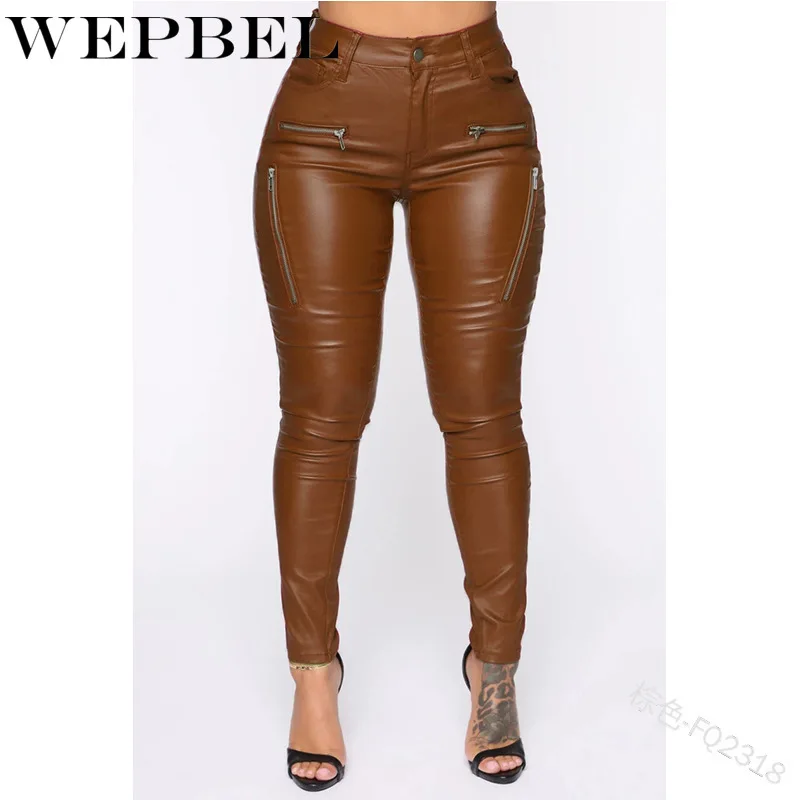 Пикантные облегающие брюки WEPBEL из искусственной кожи, Простые Женские однотонные обтягивающие брюки-карандаш с высокой талией, женские брю... от AliExpress RU&CIS NEW