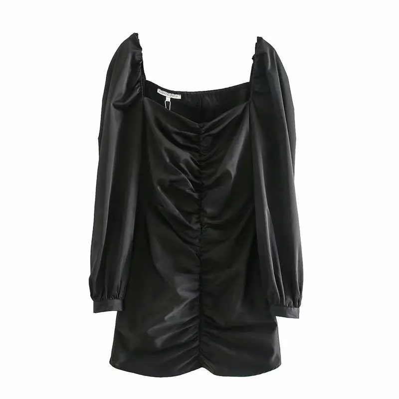 Новинка 2020 Женский винтажный буф рукав квадратный воротник плиссированное