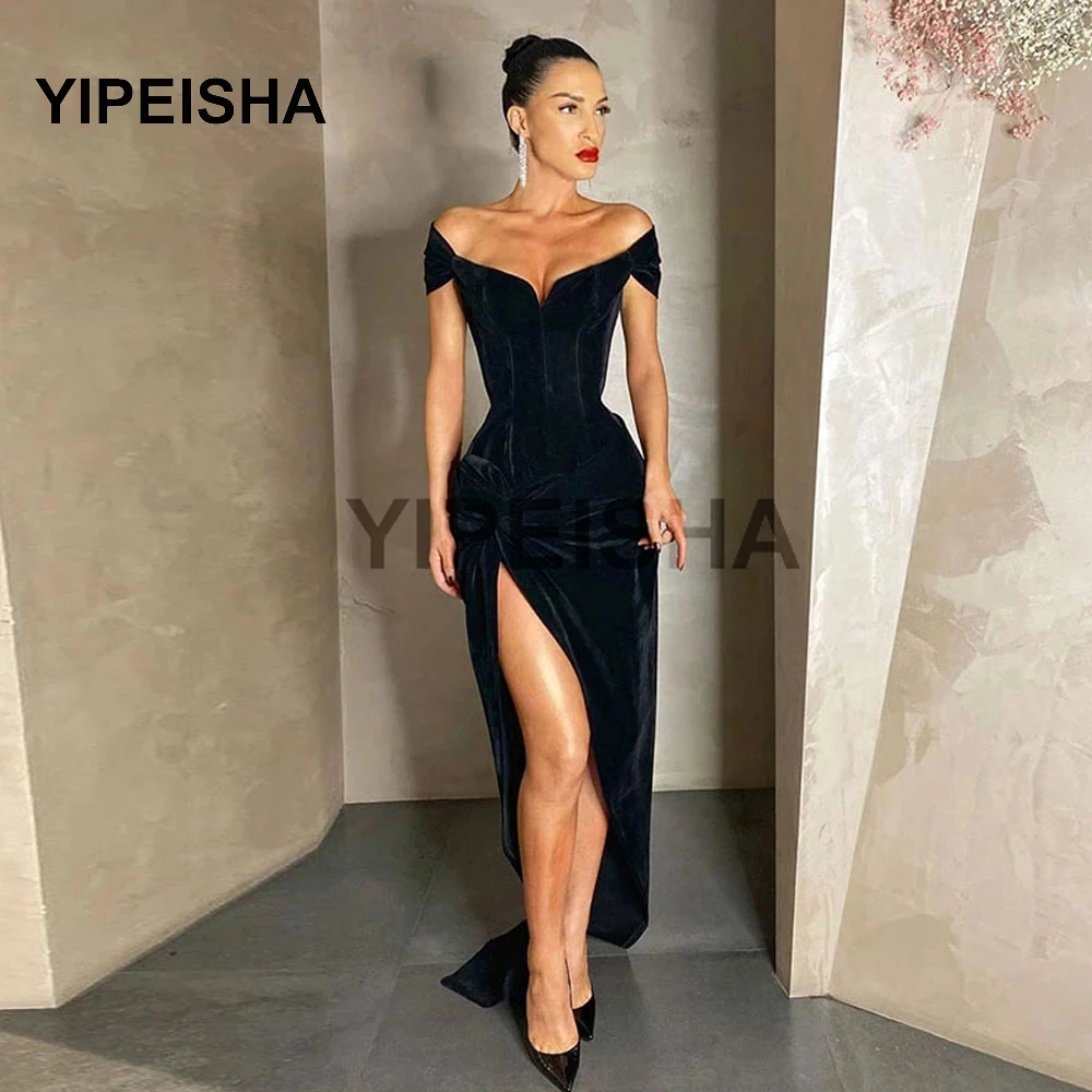 

Black Sweetheart Off The Shoulder Evening Dresses High Split A-Line Sweep Train Prom Party Gown robe de soirée de mariage
