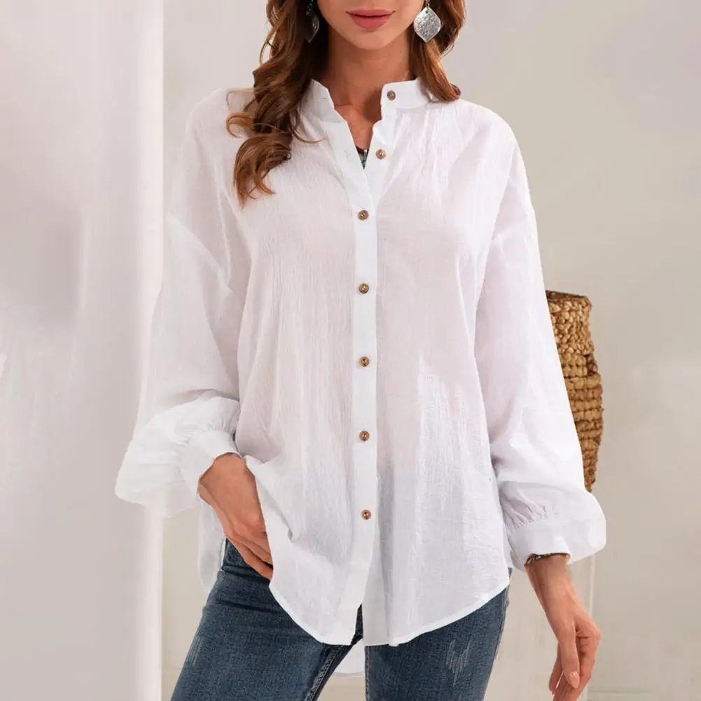 

Large Size Shirt Women's Long-sleeve Blouse 2021 Spring Summer Solid Color Cotton And Linen Button Shirt Cardigan Women 2021