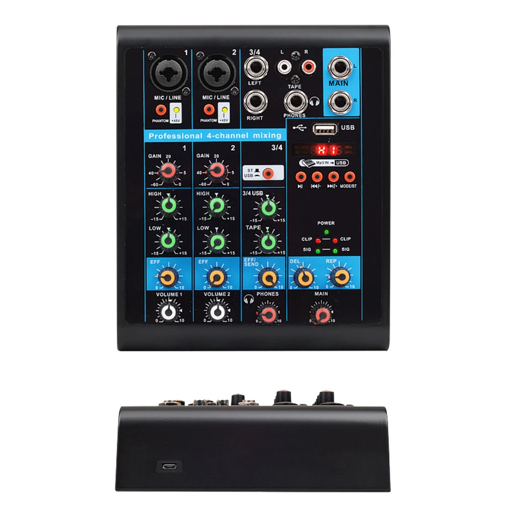4 канала мини микшер микшерный пульт Bluetooth портативный караоке звук Студия Аудио