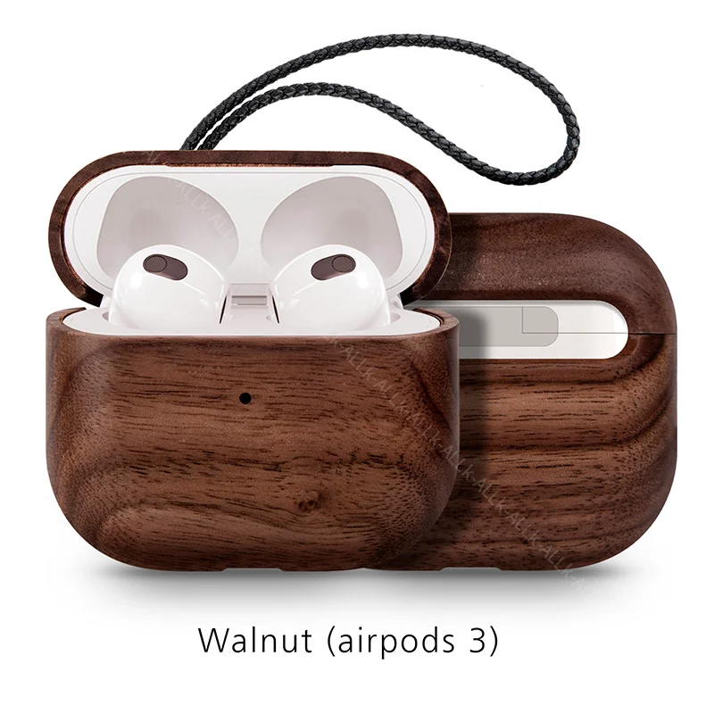

Новый НАСТОЯЩИЙ ДЕРЕВЯННЫЙ Airpods 3 чехол для наушников чехол для Airpods 3 чехол из орехового дерева беспроводной зарядный кожаный ремешок ручно...