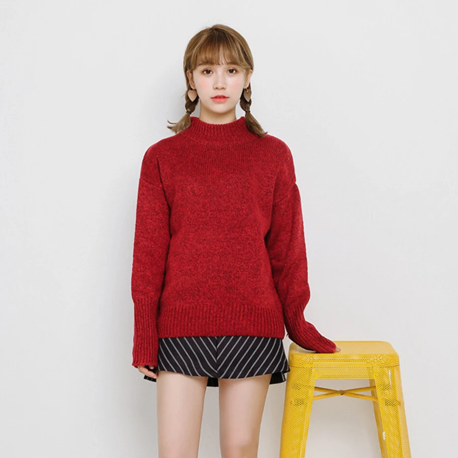 Minimalist Women Turtleneck Winter Sweater Fashion High-neck Loose Long Sleeve Pullovers Female Gray Solid Knitwear Pull | Женская