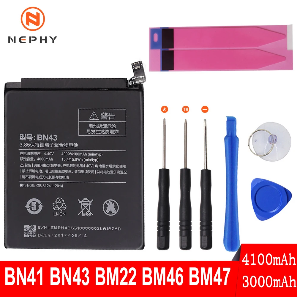Nephy происхождения телефон Батарея для Xiaomi Redmi Note 4 4X3 Pro 3S 3X 4X mi 5 BN41 BN43 BM22 BM46 BM47 аккумулятор Инструменты для ремонта