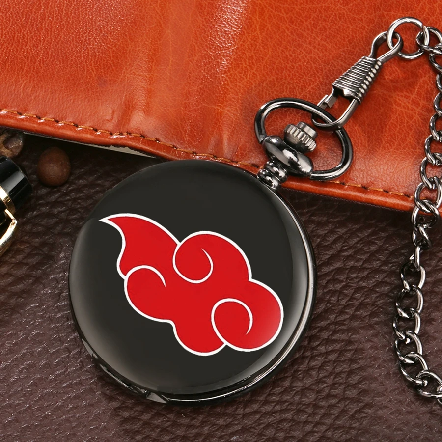 

harajuku Men Japan Anime Clock Akatsuki Red Cloud Quartz Pocket Watch Chain Fashion Clock Pocket Watch Kakashi Itachi Cosplay