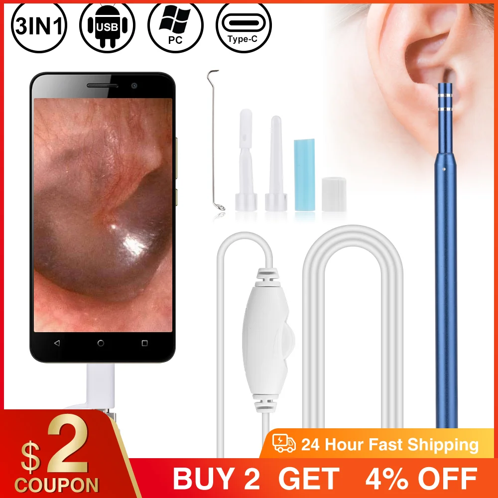 

Ear Cleaning Endoscope USB HD Visual Ear Spoon EarPick Mini Camera for Android PC Ear Pick Otoscope Borescope Tool Health Care