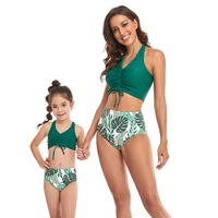 2022 black matching outfits mother daughter swimwear mommy and me bikini dress clothes swimming 2 pcs set swimsuit