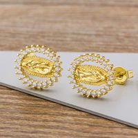 aibef luxury retro gold color copper shining micro pave zircon virgin mary stud earrings women girls fashion party jewelry gift
