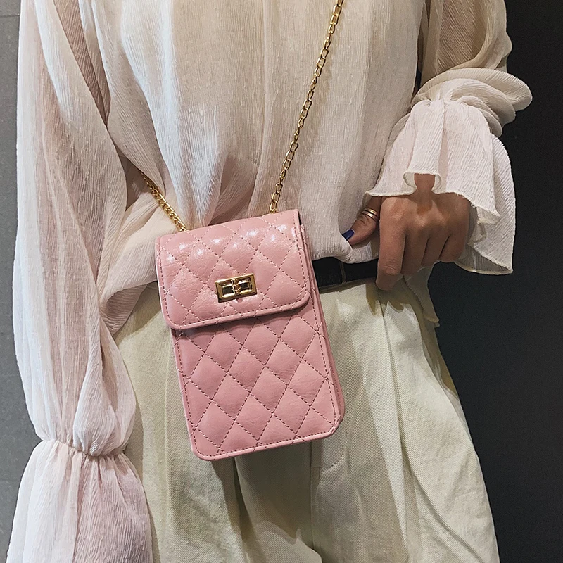 Женская сумка на плечо маленькая Повседневная цепочке Седло в клетку со стразами