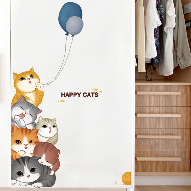 [SHIJUEHEZI] милые наклейки на стену для кошек DIY Мультяшные настенные с животными