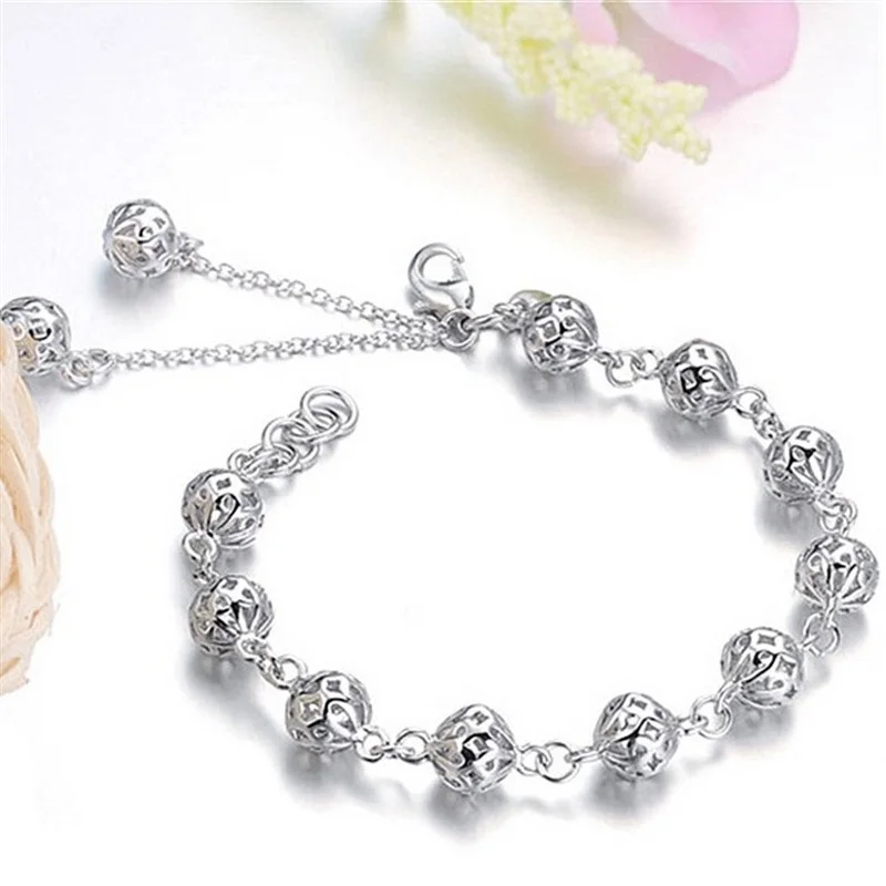 

Boho Hollow Ball Silver Color Bracelet Fashion Charm Womens Bangle Jewellery Gift