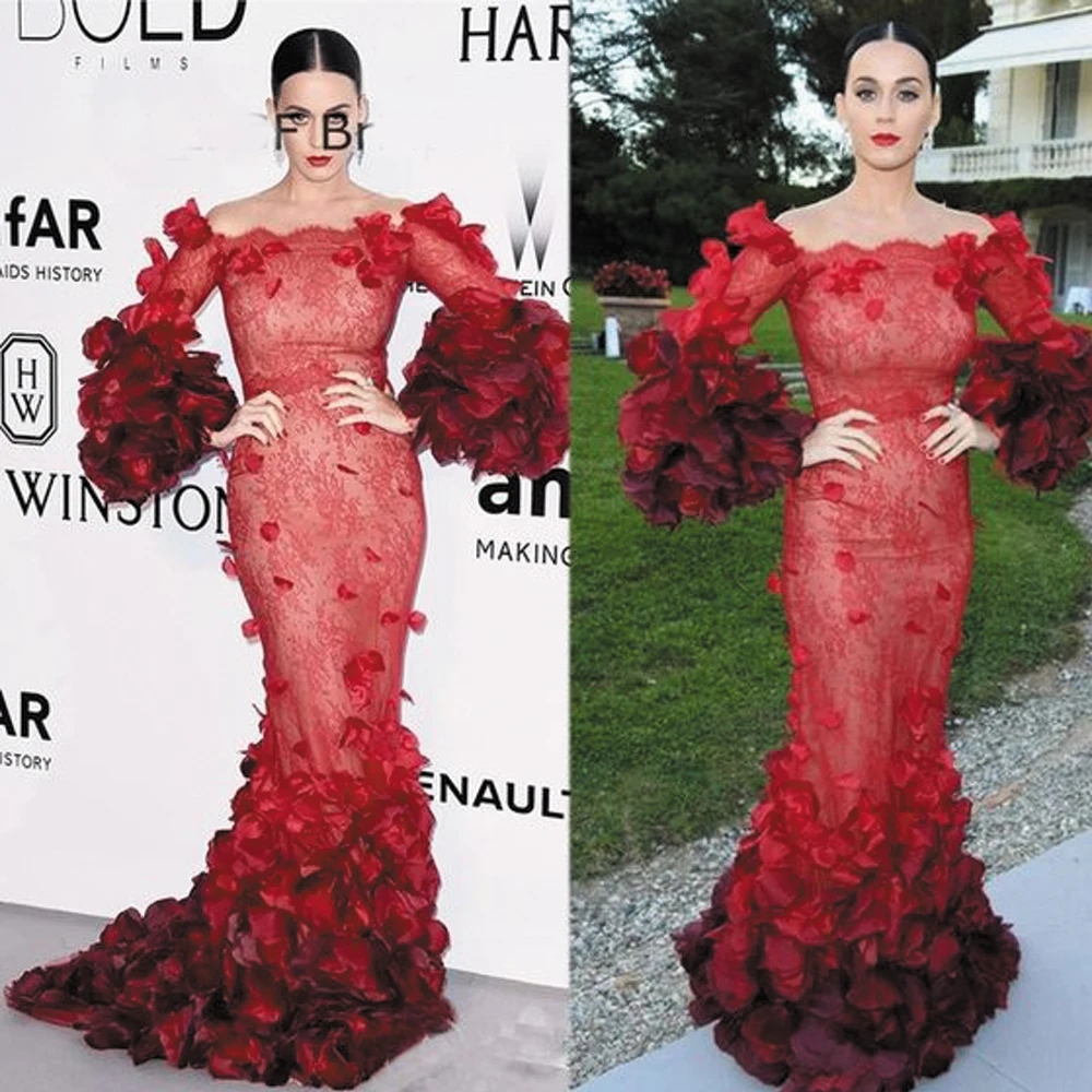 

SuperKimJo Vestidos De Fiesta Red Carpet Dresses Lace Applique Floral Modest Boat Neck Mermaid Evening Dresses Formal Gown