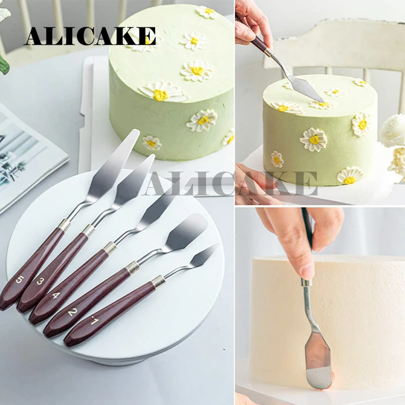 5Pcs Cake Cream Spatula Chocolate Stainless Steel Cake Painting Scraper Palette Knife For Cake Decorating Fondant Chocolate Tool
