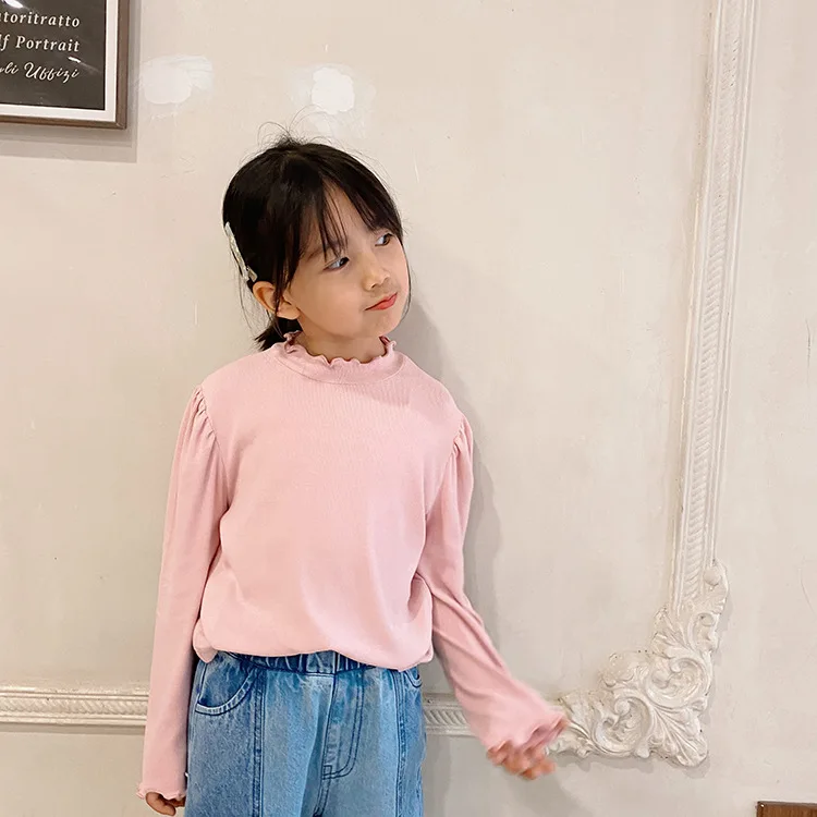 

2-9 Years Baby Girls Long Sleeve T Shirt Spring Autumn Kids Solid Cotton Soft Tops Casual Lace Collar Bottoming Shirts for Girls
