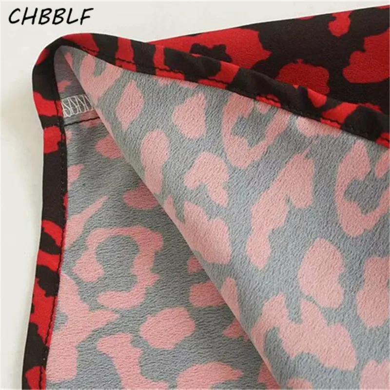 CHBBLF Женская стильная красная леопардовая блузка с галстуком-бабочкой и длинным