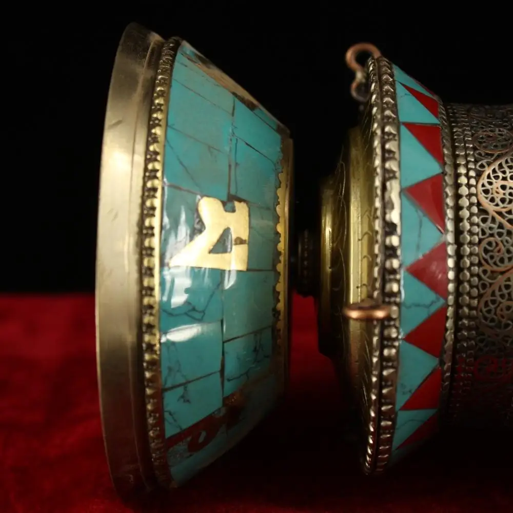 

wedding decoration Nepalese pure copper hand-made filigree inlaid gemstone rotor Buddhist instruments Faqi Phurba Vajra