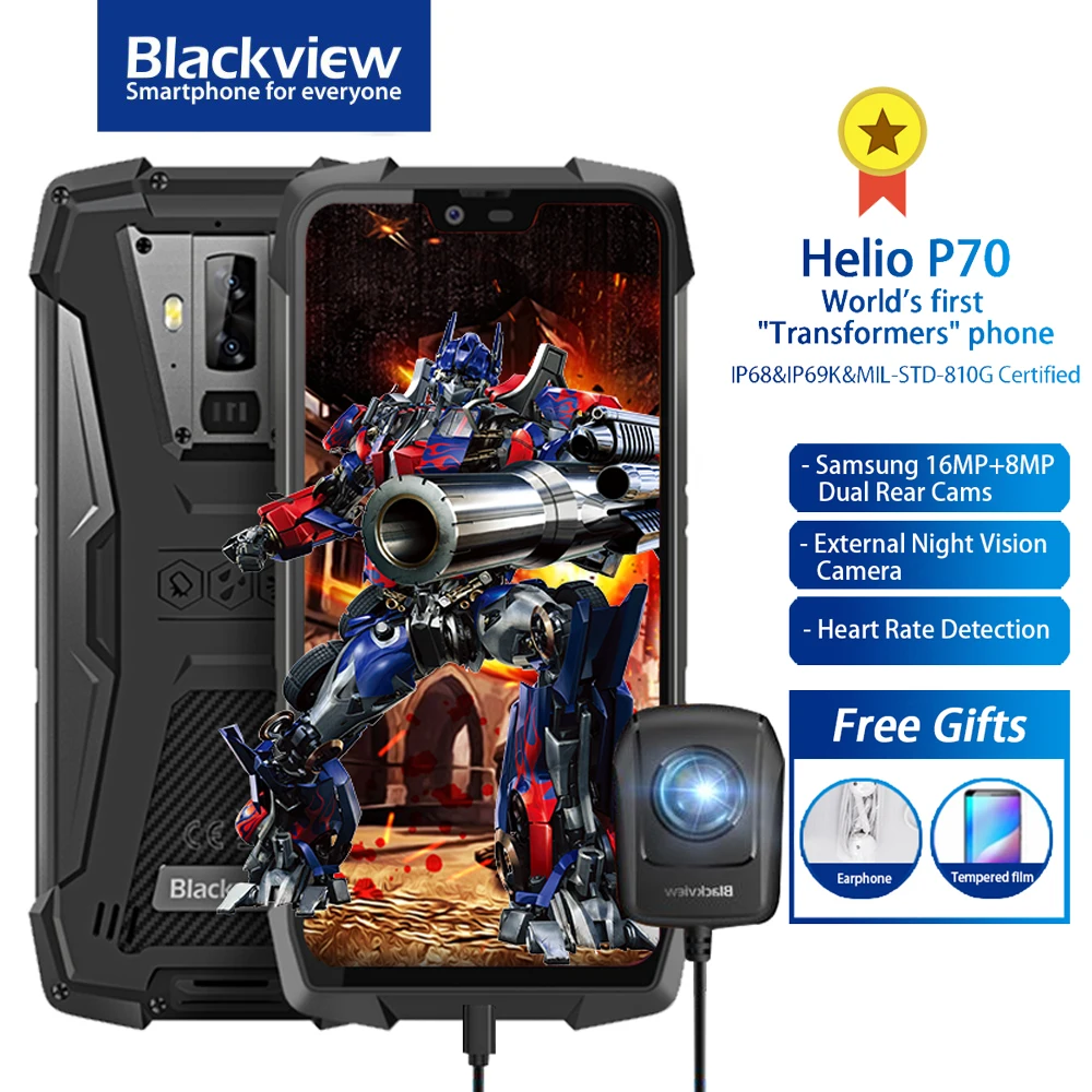 

Смартфон Blackview BV9700 Pro с прочным корпусом, прочный корпус, степень защиты IP68/IP69K, мобильный телефон процессор Helio P70 8-ядерный, 6 ГБ + 128 Гб, экран 5,...