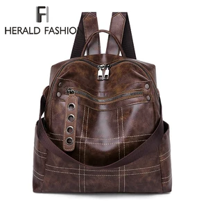 Женский рюкзак Herald, из мягкой кожи, винтажный, большой, для школьников, для путешествий