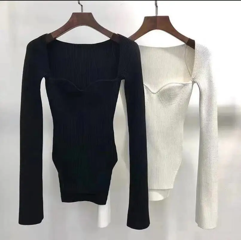 Женский трикотажный свитер облегающий с длинным рукавом весна 2020 | Женская