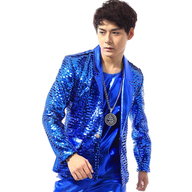 Ночной клуб костюм певица синий с пайетками рейв одежда фестиваль наряд DS Dj