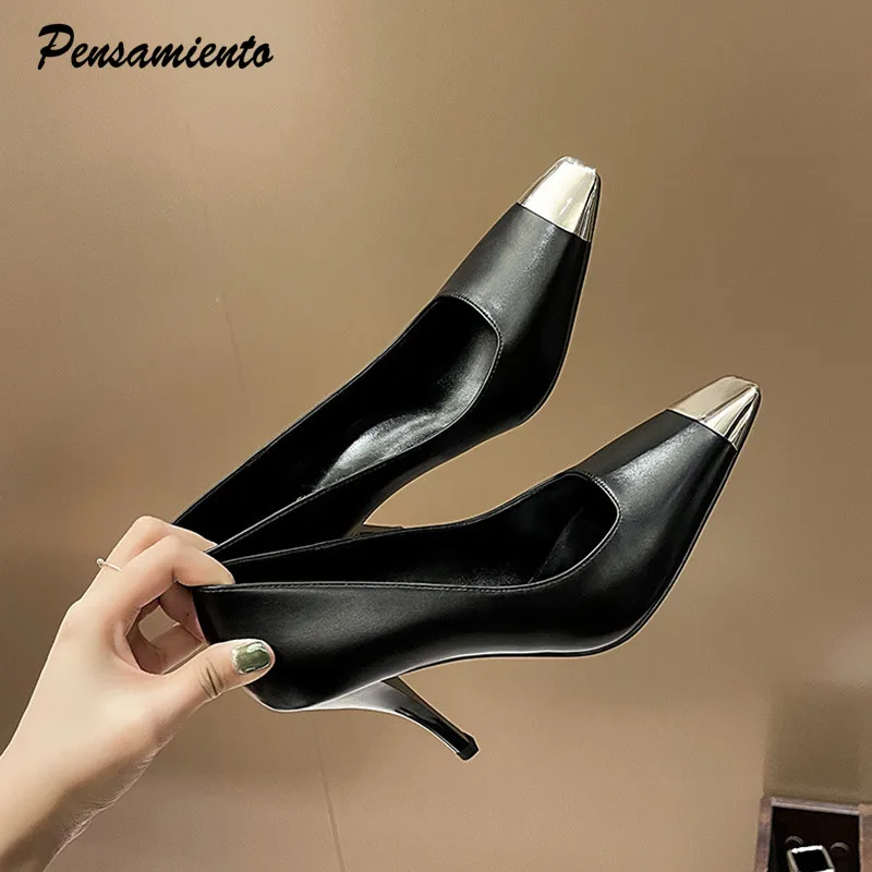

2021 Star style Women Pumps Fashion Metal Square toe Stiletto High heels Spring Autumn Patent leather Elegant Prom Dress Shoes