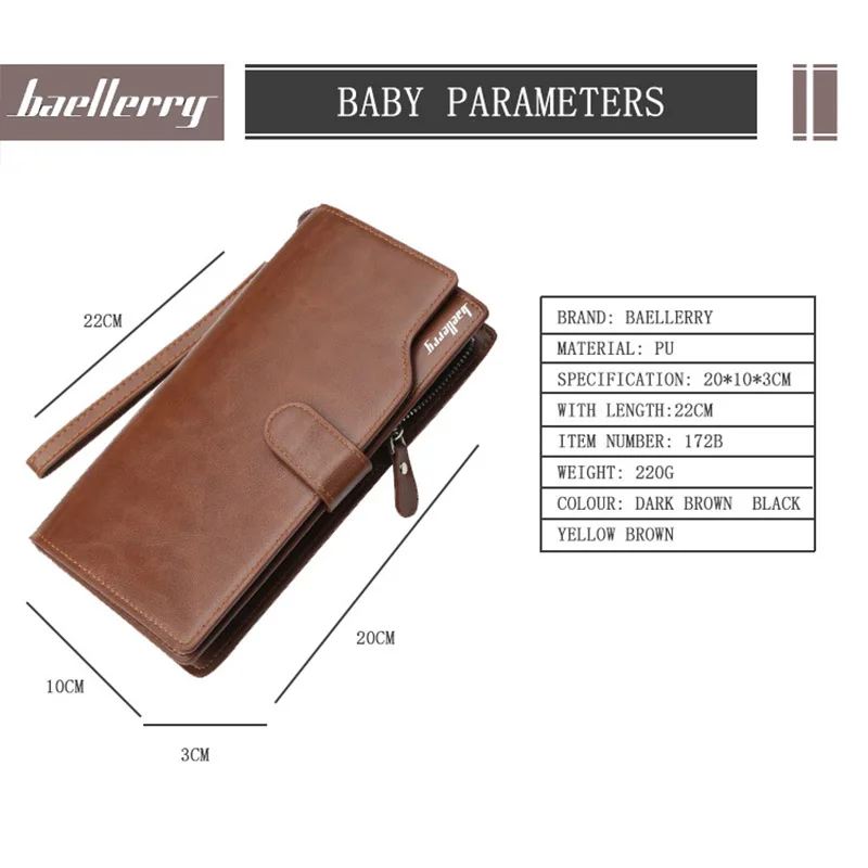 

Baellerry Men PU Leather Wallets Large Capacity Driver License Phone Pocket Wallet Casual Male Clutch Long Zipper Coin Purses