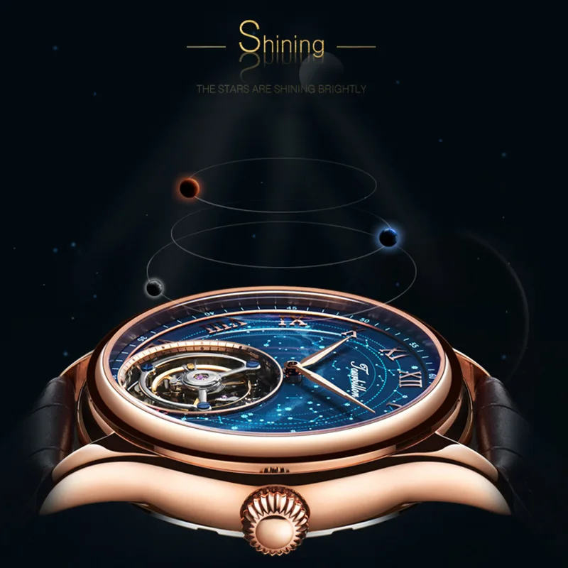 Часы наручные мужские механические с турбийоном деловые Роскошные кожаным