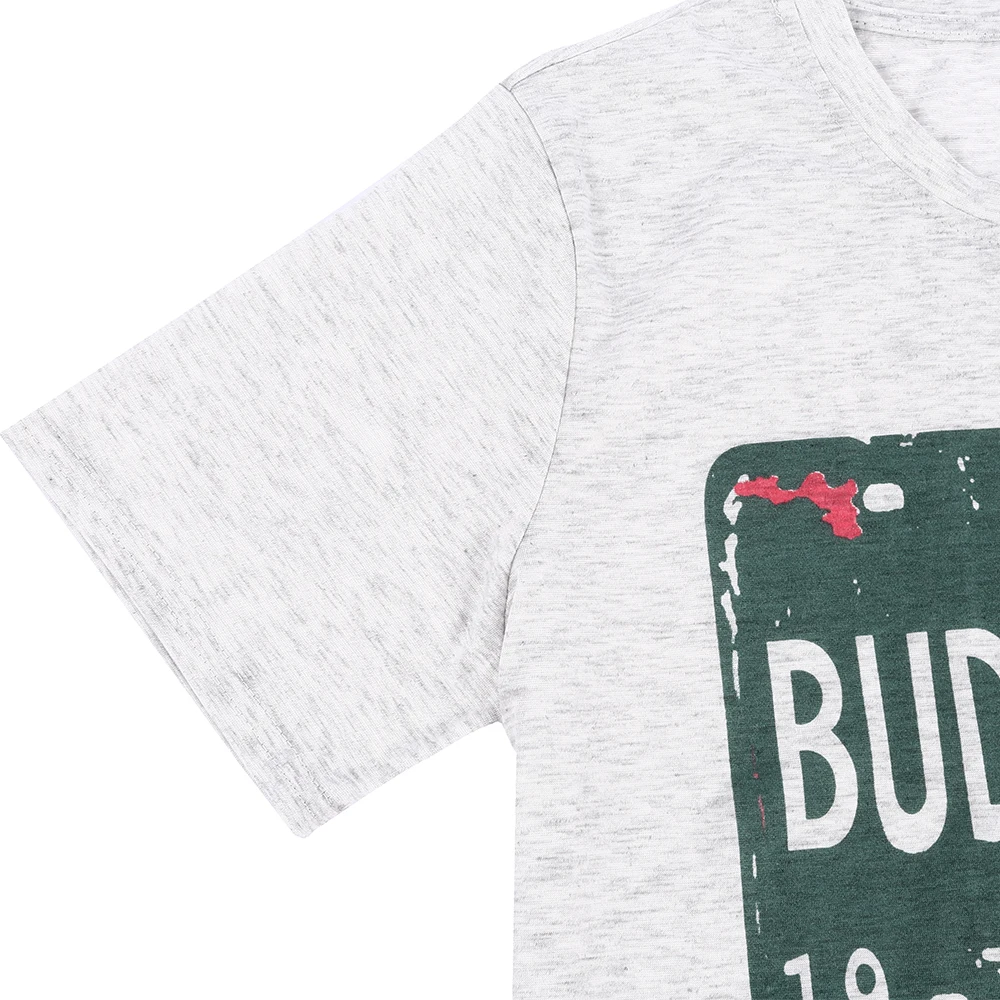 2019 Лето Новая Мода Футболка Светло Серый Графический Письмо Печати Женщины