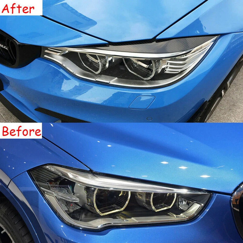 

Part Headlight Eye Lid Cover Replacement Carbon Fiber Black Eyebrow Front