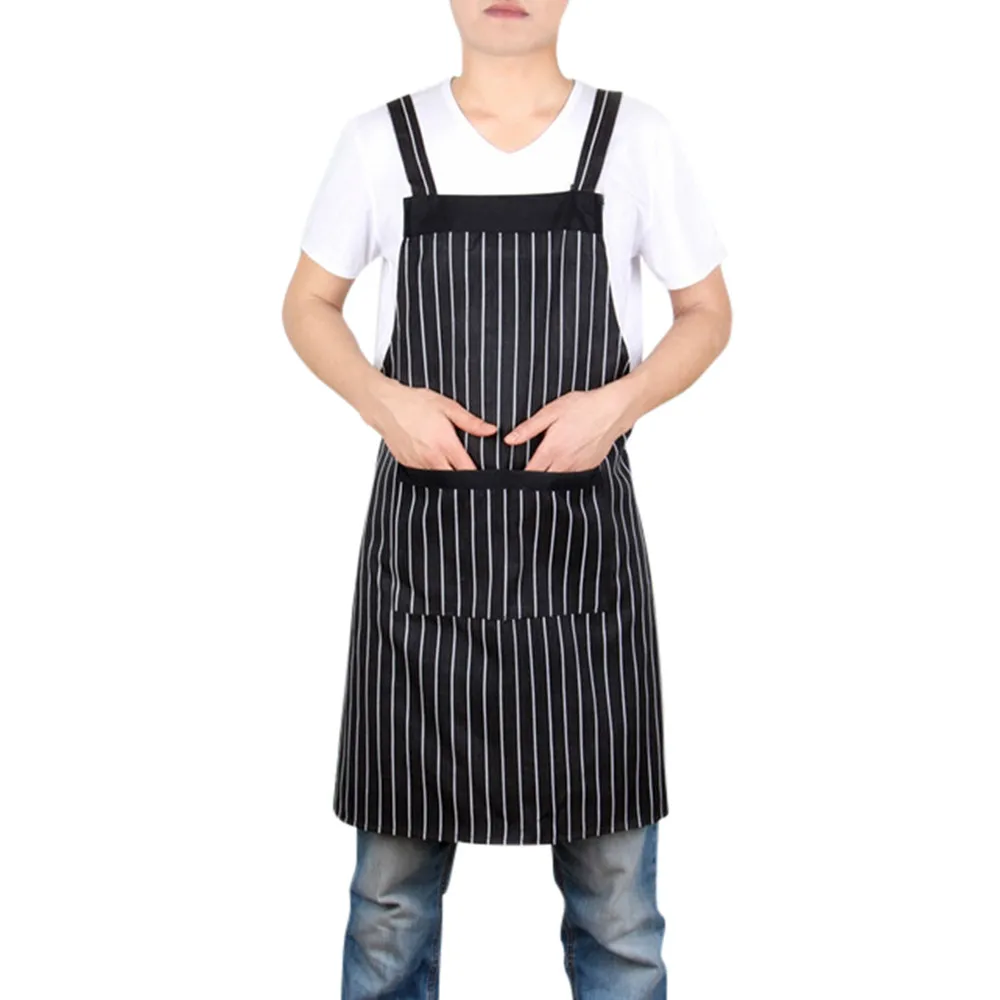 Карман полезно Регулируемая взрослых черный полосатый фартук с нагрудником