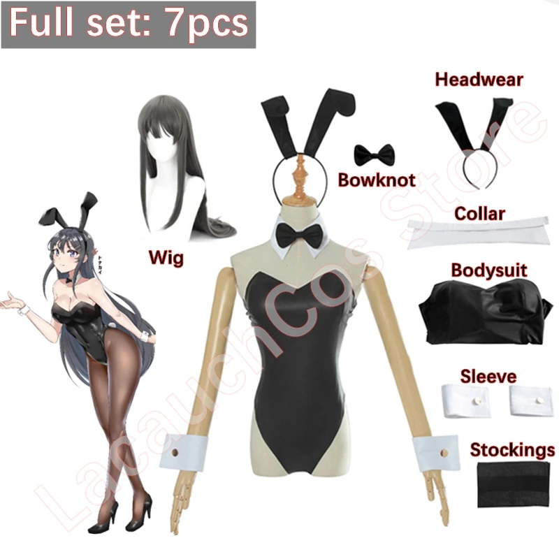 

LacauchCos Anime Seishun Buta Yarou Series Sakurajima Mai Cosplay Costume Halloween Women Black Sexy Jumpsuit Bunny Girl Wigs