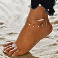 double layer star anklets for women foot anklet vintage bohemian summer beach female charm barefoot sandal leg chain jewelry
