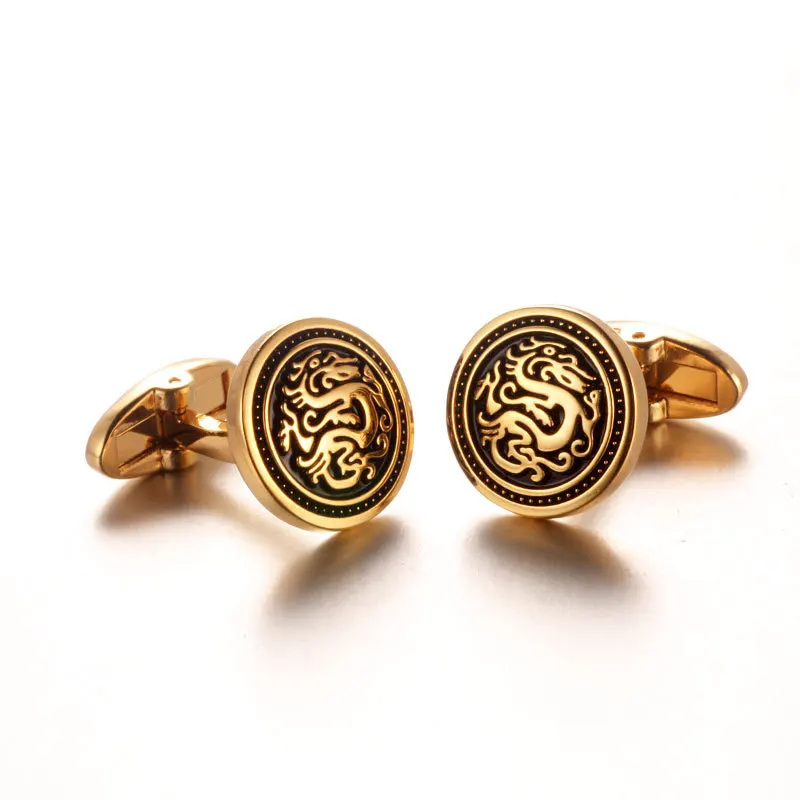 French Shirt Cufflink For Mens Brand Chinese Dragon Cuff Link Luxury Wedding Button Gold High Quality Free Shipping | Украшения и