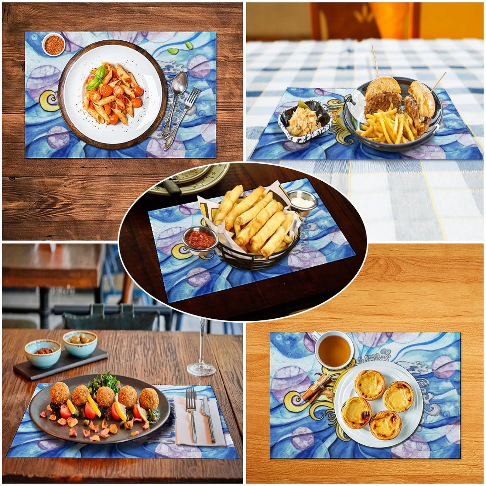 

Paint Organism Rectangle Table Mats Non Slip Heat Resistant Washable Coffee Mats Kitchen PVC Placemat 2PCS