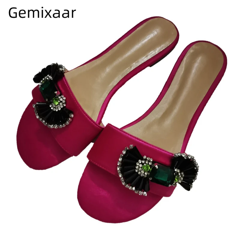 Роскошные атласные тапочки на плоской подошве женская обувь без шнуровки в